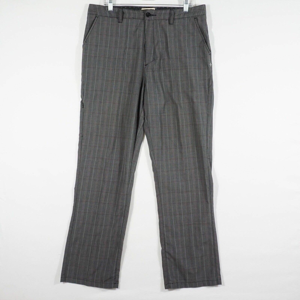 Hurley Womens Straight Leg Plaid Pants Size 34 Waist Grey Dark Academia